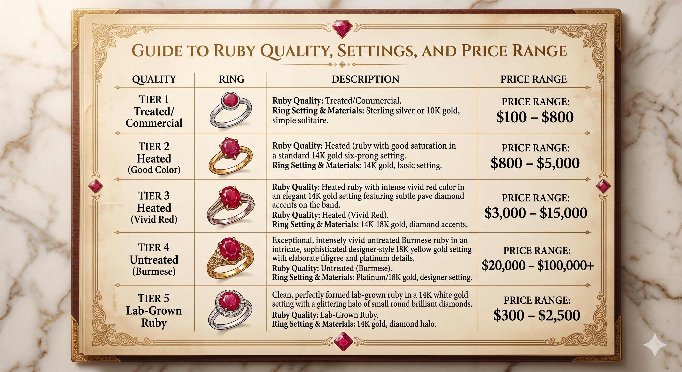 Price Ranges for a 2-Carat Ruby Ring